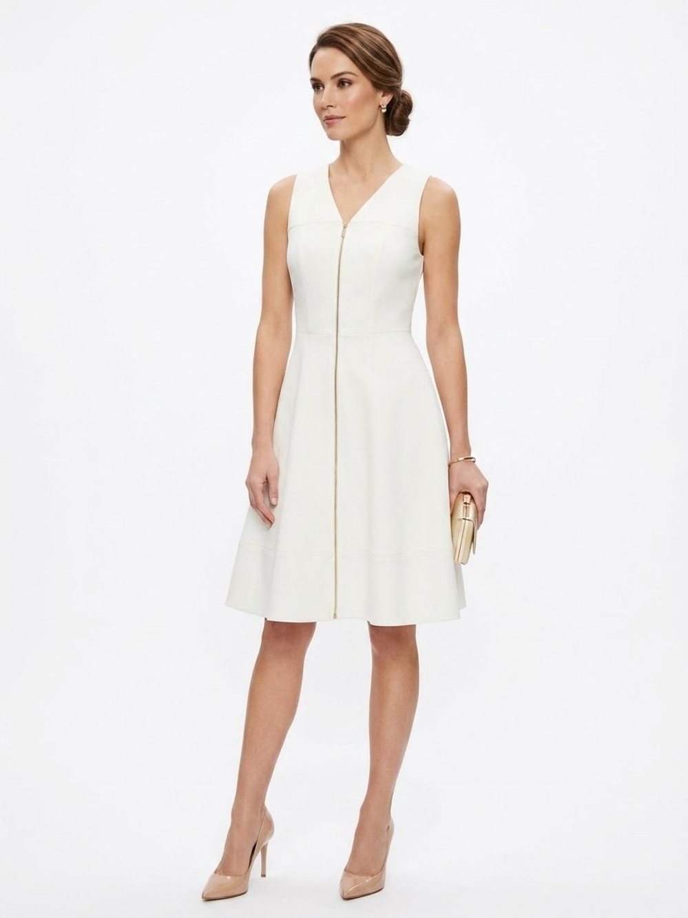 Vince Camuto Cream A-Line V-Neck Cocktail Dress